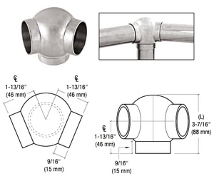 CRL Polished Stainless 3-5/16" 135 Degree Ball Type Side Outlet Elbow for 2" Tubing