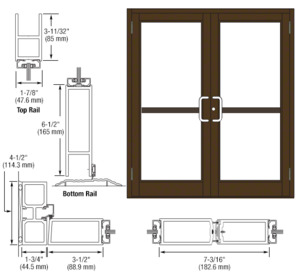 CRL-U.S. Aluminum Class I Bronze Black Anodized Custom Pair Series 800 Durafront Medium Stile Butt Hinge Entrance Doors For Panics and Surface Mount Door Closers