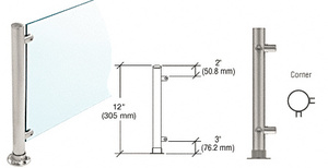 CRL Brushed Stainless 12" High 1" Round PP55 Slimline Series Straight Front Counter/Partition Corner Post