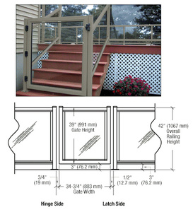 CRL Beige Gray 36" 100 Series Aluminum Railing System Gate for 1/4" to 3/8" Glass