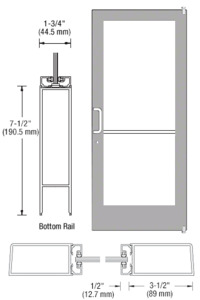 CRL-U.S. Aluminum Clear Anodized 400 Series Medium Stile (RHR) HRSO Single 3'0 x 7'0 Offset Hung with Pivots for Surf Mount Closer Complete Door/Std. MS Lock, 7-1/2" Std. Bottom Rail