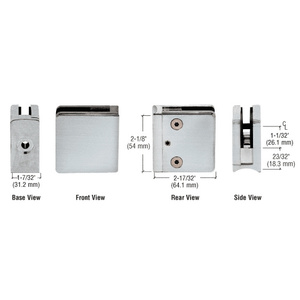 CRL Brushed Stainless Z-Series Square Type Radius Base Stainless Steel Clamp for 1/2" Glass