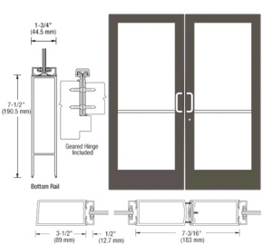 CRL-U.S. Aluminum Bronze Black Anodized Custom Pair Series 400 Medium Stile Geared Hinge Entrance Door for Surface Mount Door Closers