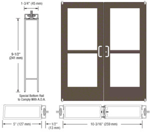 CRL-U.S. Aluminum Bronze Black Anodized Custom Pair Series 550 Wide Stile Offset Pivot Entrance Door With Panics for Surface Mount Door Closers