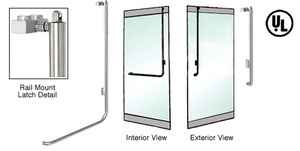 CRL-Blumcraft® Polished Stainless Right Hand Reverse Rail Mount Retainer Plate "JS" Exterior, Top Securing Panic Handle
