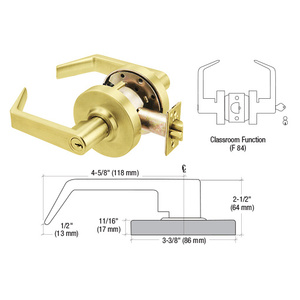 CRL Polished Brass Grade 2 Classroom Lever Lockset - Schlage® 6-Pin