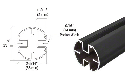 CRL Matte Black AWS 3" Diameter Round 180 Degree Center or End Post Only - 72"