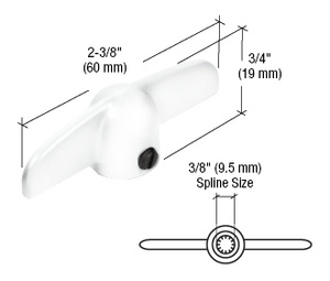 CRL White T-Crank Casement Operator Handles with 3/8" Spline - 2-3/8" Length