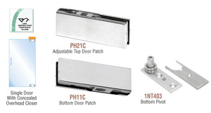 CRL Brushed Stainless European Patch Door Kit for Use with Overhead Door Closer - Without Lock