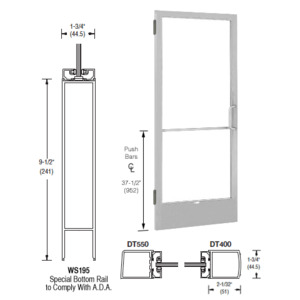 CRL-U.S. Aluminum Clear Anodized 250 Series Narrow Stile Inactive Leaf of Pair 3'0 x 7'0 Offset Hung with Butt Hinges for Surf Mount Closer Complete Door Std. Lock and 9-1/2" Bottom Rail for 1/4" Glass with Standard MS Lock and Bottom Rail