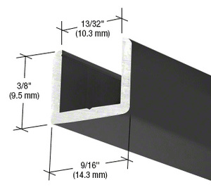 CRL Matte Black Frameless Shower Door Aluminum Regular U-Channel for 3/8" Thick Glass