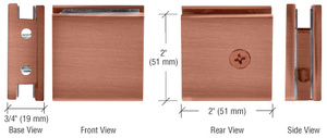 CRL Antique Brushed Copper Square Style Notch-in-Glass Fixed Panel U-Clamp