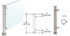 CRL Brushed Stainless 18" High 1" Round PP56 Slimline Series Straight Front Counter/Partition Corner Post