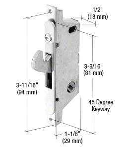 CRL 1/2" Wide Stainless Steel Round End Face Plate Mortise Lock with 3-11/16" Screw Holes for Adams Rite® Doors - 45 Degree Keyway