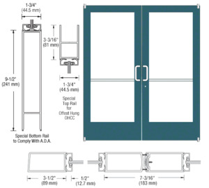 CRL-U.S. Aluminum Custom KYNAR® Paint Custom Pair Series 400 Medium Stile Offset Pivot Entrance Doors for Overhead Concealed Door Closers