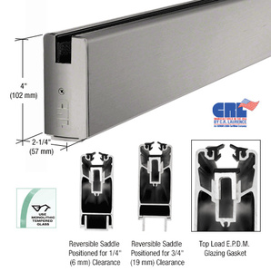 CRL Brushed Stainless 4" x 120" Length Square Sidelite Rail for 3/4" Glass