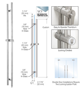 CRL Brushed Stainless LLPA Series Custom Length Up To 108" Ladder Pull - Lock Down