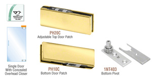 CRL Polished Brass North American Patch Door Kit for Use with Overhead Door Closer - Without Lock