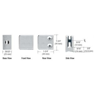 CRL Satin Chrome Z-Series Zinc Small Square Glass Clamp for 1/4" and 5/16" Glass