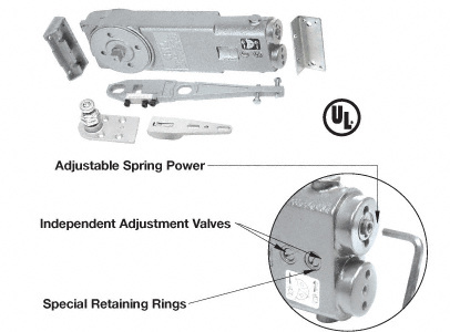 CRL 90º Hold Open Adjustable Spring Power Overhead Concealed Door Closer S-Package