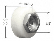 CRL 5/8" Nylon Ball Bearing Flat Edge Door Roller with Threaded Hex Hub Bulk - 100/Pk