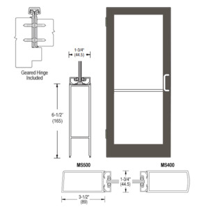 CRL-U.S. Aluminum Bronze Black Anodized 400 Series Medium Stile Inactive Leaf of Pair 3'0 x 7'0 Offset Hung with Geared Hinged Complete Door for 1" Glass with Standard MS Lock and Bottom Rail