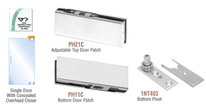 CRL Satin Anodized European Patch Door Kit for Use with Overhead Door Closer - Without Lock