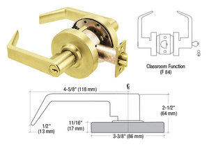 CRL Polished Brass Grade 2 Classroom Lever Lockset - 7-Pin SFIC