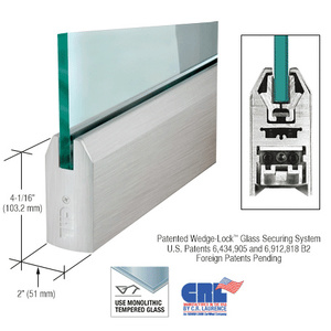 CRL Profilé de porte effilé, sans serrure, 102 mm (4 po), verre de 12,7 mm (1/2 po) d'épaisseur, 910 mm (35-3/4 po) de longueur, acier inoxydable brossé