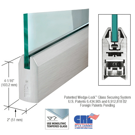 CRL Brushed Stainless 1/2" Glass 4" Tapered Door Rail Without Lock - 35-3/4" Length