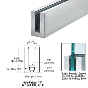 CRL Mill Aluminum 240" B5S Series Standard Square Base Shoe Drilled with 9/16" Hole Size for 1/2" Glass