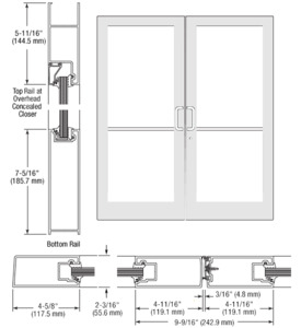 CRL-U.S. Aluminum White KYNAR® Paint IG500 Series Custom Pair StormFront™ Geared Hinged Entrance for Concealed Overhead Closer
