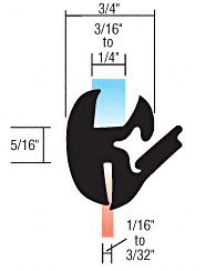 CRL One-Piece Self-Sealing Universal Weatherstrip 1/16" to 3/32" Panel - 3/16" to 1/4" Glass