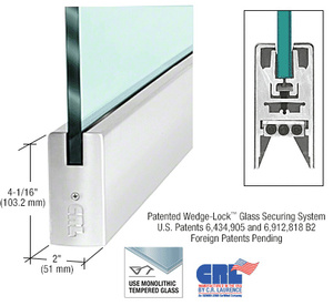 CRL Profilé de porte carré, sans serrure de 102 mm (4 po) pour verre de 12,7 mm (1/2 po) d'épaisseur, longueur sur mesure, acier inoxydable poli