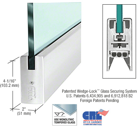 CRL Polished Stainless 1/2" Glass 4" Square Door Rail Without Lock - Custom Length