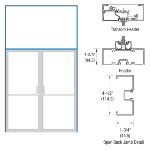 CRL-U.S. Aluminum Clear Anodized Double Door 75-1/2" x 85-3/4" 450 Series Transom Frame for Offset Pivot Using Surface Mount Closers