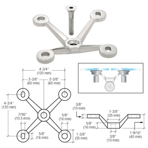 CRL Polished Stainless Four Arm Spider Fitting 'V' Post Mount