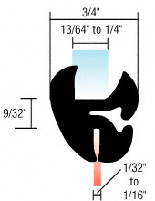 CRL Two-Piece Self-Sealing Universal Weatherstrip for 1/32" to 1/16" Panel or 13/64" to 1/4" Glass