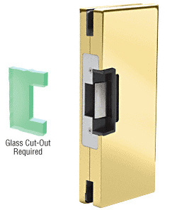 CRL Polished Brass 4" x 10" RH/LHR Custom Center Lock Glass Keeper With Deadlatch Electric Strike