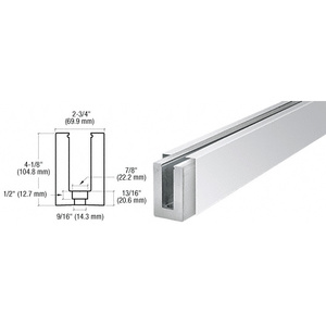 CRL Polished Stainless B7S Series Custom Length Square Base Shoe Drilled for 3/4 Glass