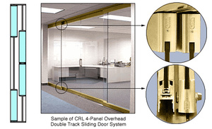 CRL Polished Brass 4-Panel Overhead Double Track Sliding Door System