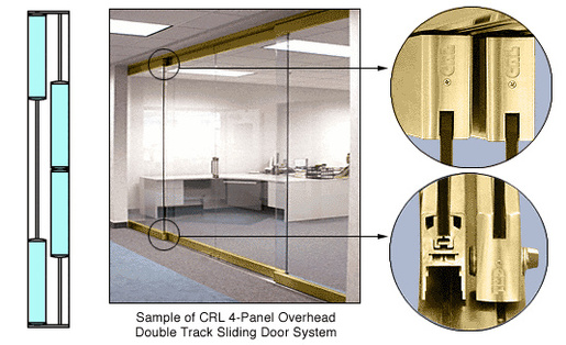 CRL Polished Brass 4-Panel Overhead Double Track Sliding Door System