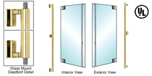 CRL-Blumcraft® Satin Brass Right Hand Reverse Glass Mount 'F' Exterior Top and Bottom Secured Deadbolt Handle With Cylinder Outside and Thumbturn Inside