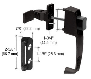 CRL Black Screen and Storm Door Push Button Latch with Tie Down Screw with 1-3/4" Screw Holes