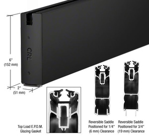 CRL Matte Black 6" Square Sidelite Rails for 1/2" Glass Custom Length