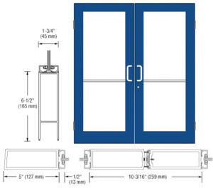 CRL-U.S. Aluminum Custom KYNAR® Paint Custom Size Pair Series 550 Wide Stile Butt Hinge Showroom Doors for Surface Mount Door Closers