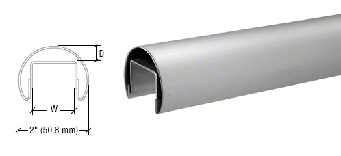 CRL 316 Brushed Stainless 50.8 mm Premium Cap Rail for 21.52 or 25.52 mm Glass - 3 m Long