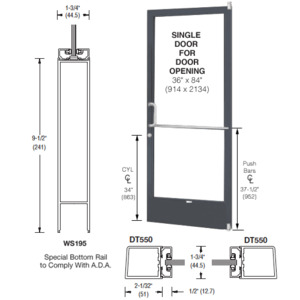 CRL-U.S. Aluminum Bronze Black Anodized 250 Series Narrow Stile (RHR) HRSO Single 3'0 x 7'0 Offset Hung with Pivots for Surf Mount Closer Complete Door Std. Lock and 9-1/2" Bottom Rail