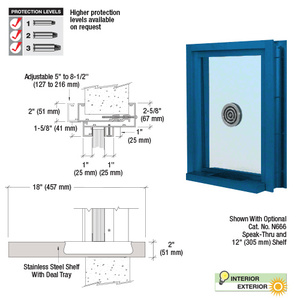 CRL Custom Powder Painted (Specify) Aluminum Clamp-On Frame Exterior Glazed Exchange Window with 18" Shelf and Deal Tray