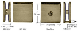 CRL Brushed Bronze Square Style Hole-in-Glass Fixed Panel U-Clamp